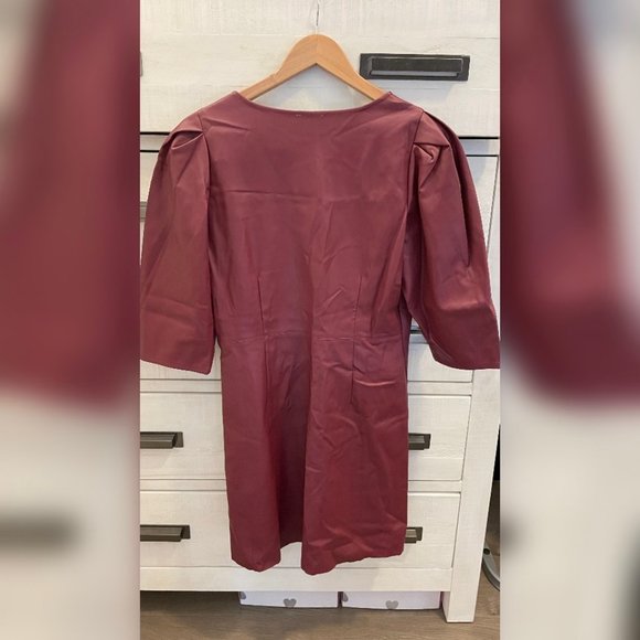 ASOS Leather Look V Neck Wrap Front Mini Dress - Picture 3 of 4